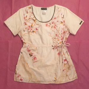 Cherokee Floral Cherry Blossoms Scrub Top Size Small
